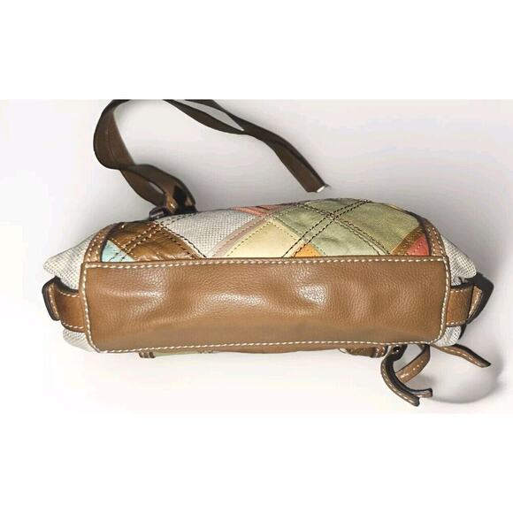 Fossil Patchwork Handbag Bag Leather Canvas Multicolor 10.5x10 - Picture 6 of 13